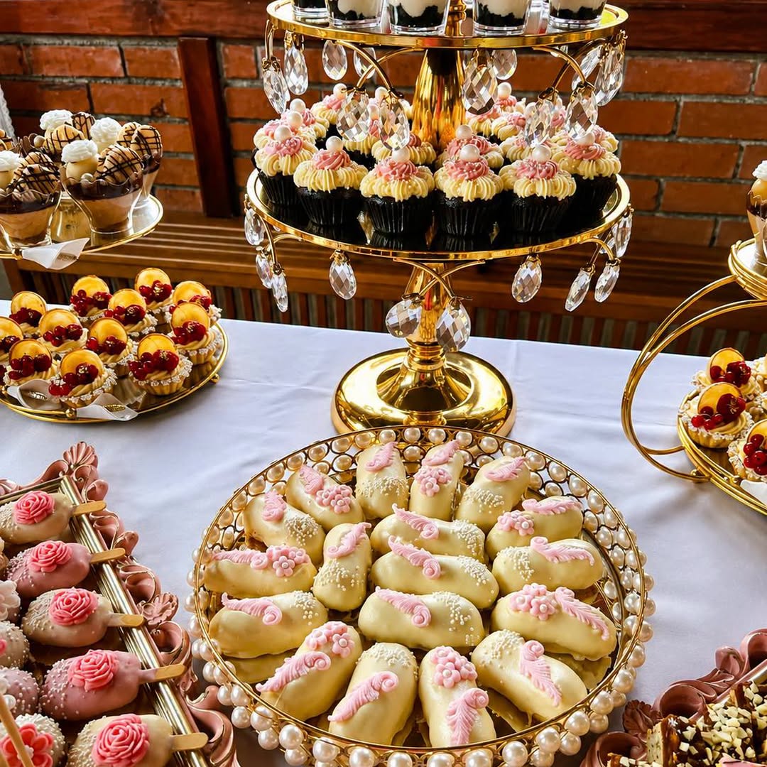 Candy bar cu etajere de dulciuri pentru eveniment